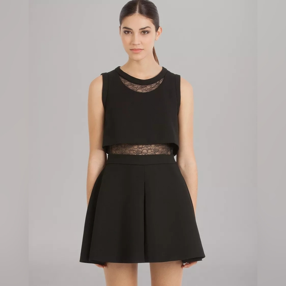 Maje Foleda Lace Insert Swing Skirt Dress
